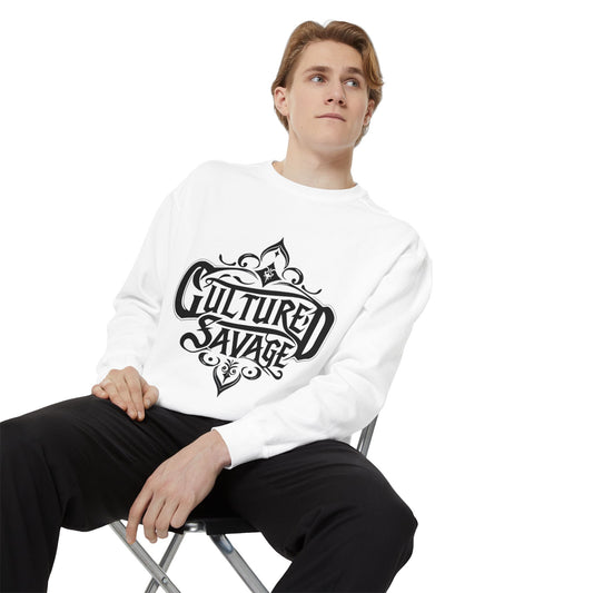 Sweatshirt — "Cultured Savage" Ornate Script Graphic Crewneck