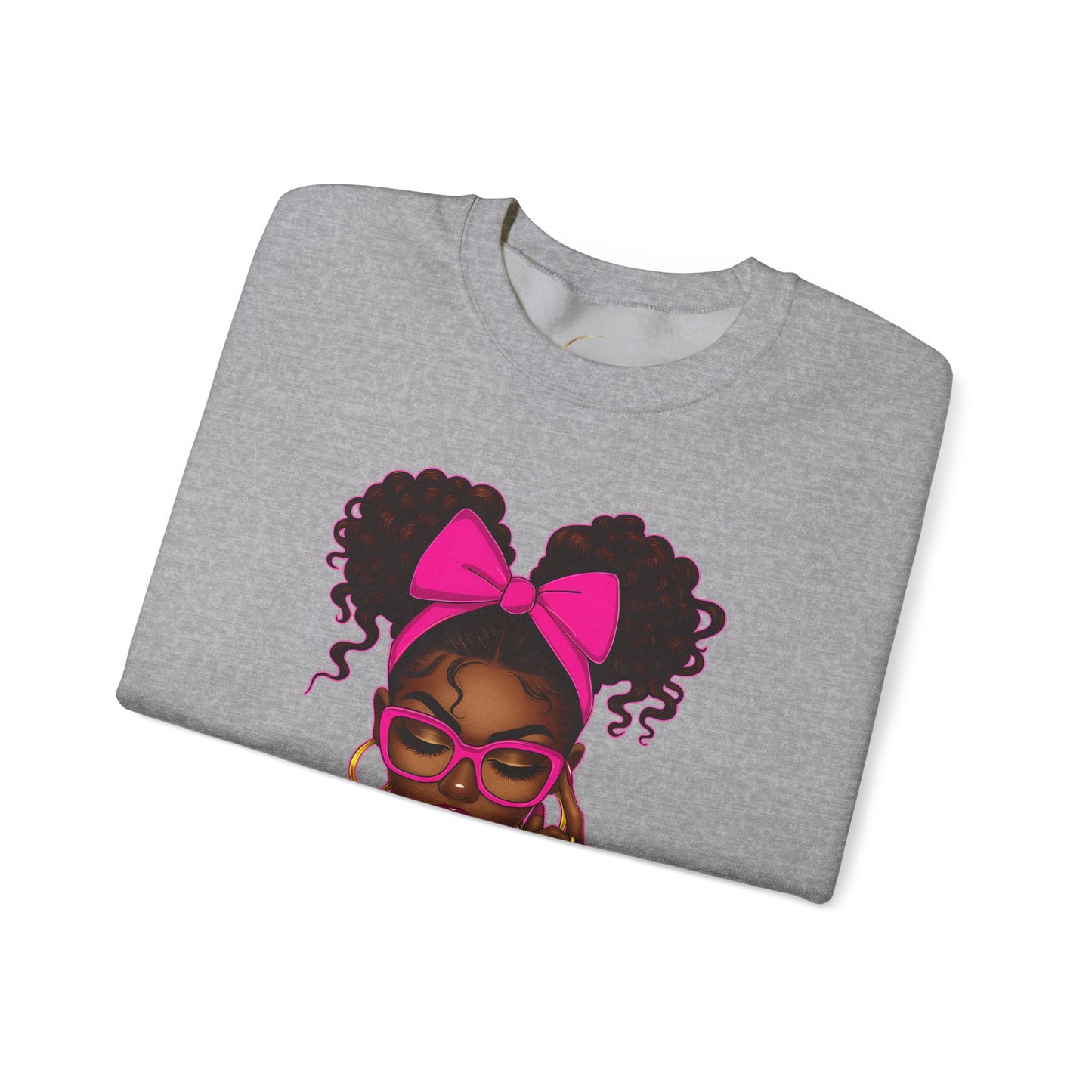 Unbothered Afro Girl Crewneck Sweatshirt — Empowering Pink Graphic Pullover