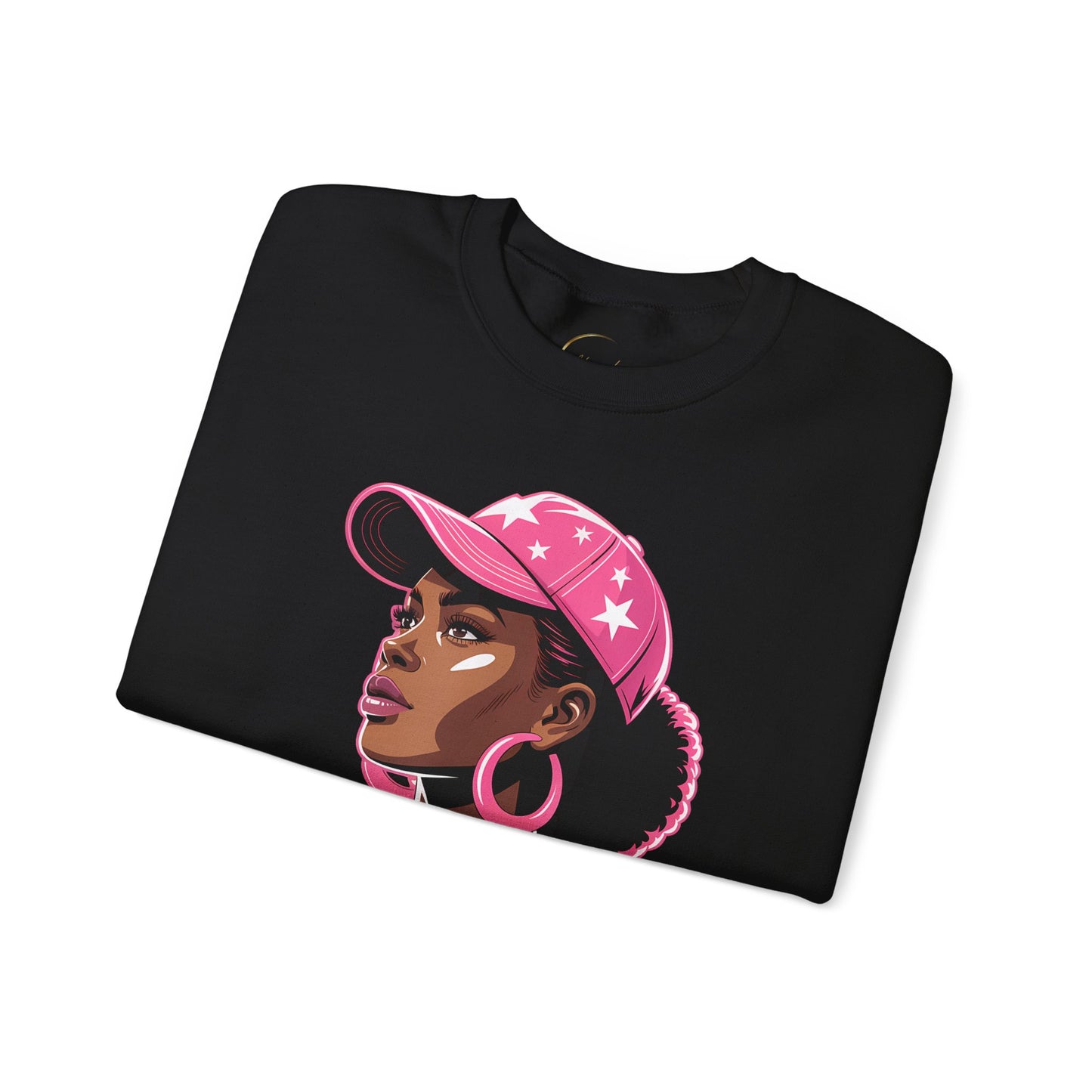 Unbothered Crewneck Sweatshirt – Pink Cap Afro Girl Graphic