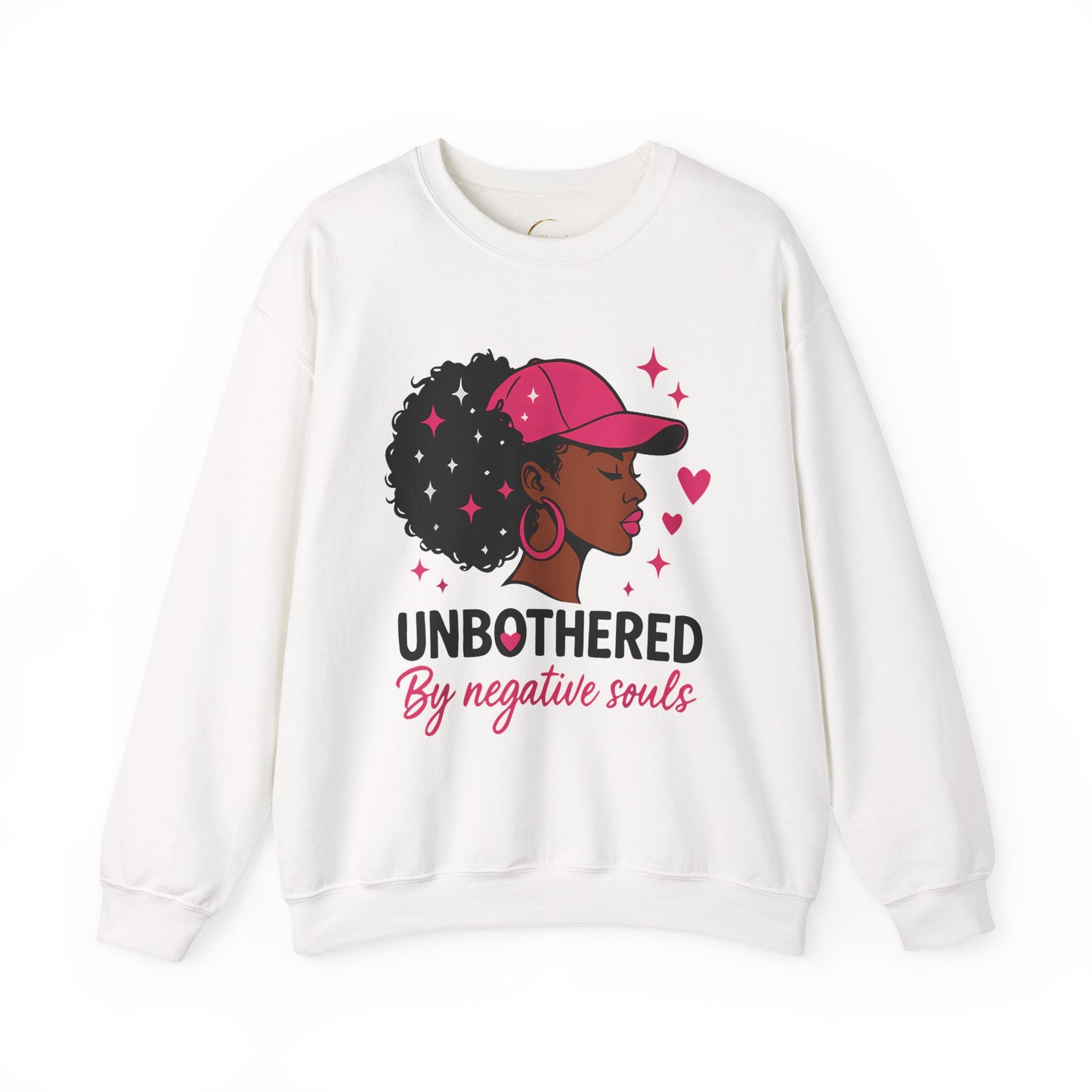 Unbothered Sweatshirt — Afro Woman Graphic "Unbothered By Negative Souls" Crewneck