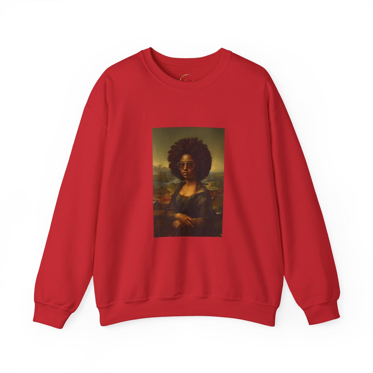 Afro Mona Lisa Crewneck Sweatshirt — Vintage Portrait Graphic