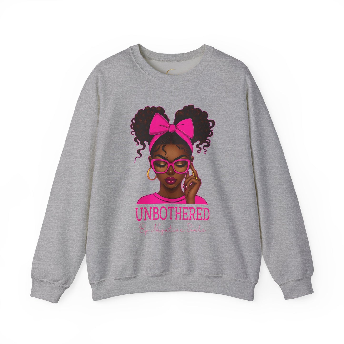 Unbothered Afro Girl Crewneck Sweatshirt — Empowering Pink Graphic Pullover