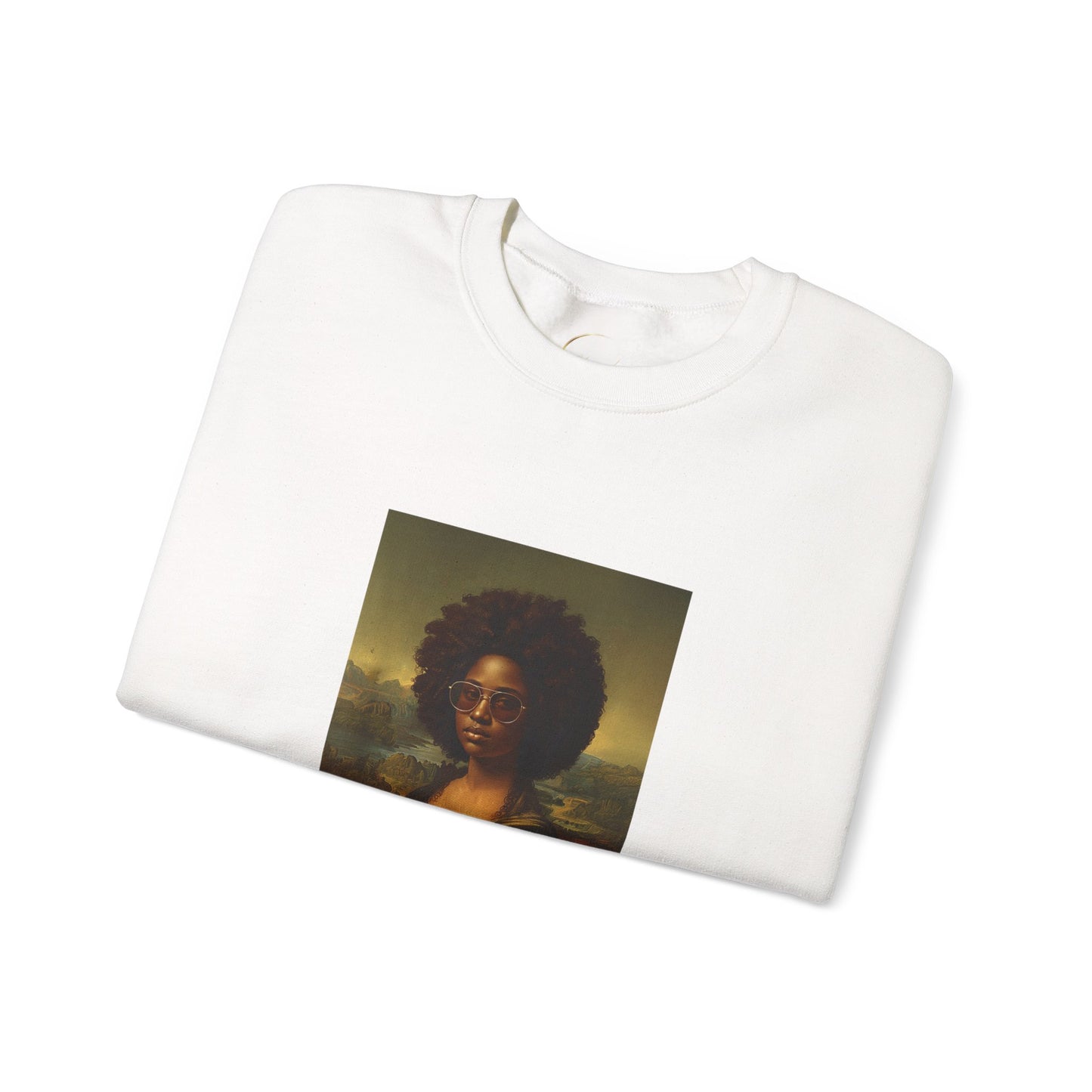 Afro Mona Lisa Crewneck Sweatshirt — Vintage Portrait Graphic