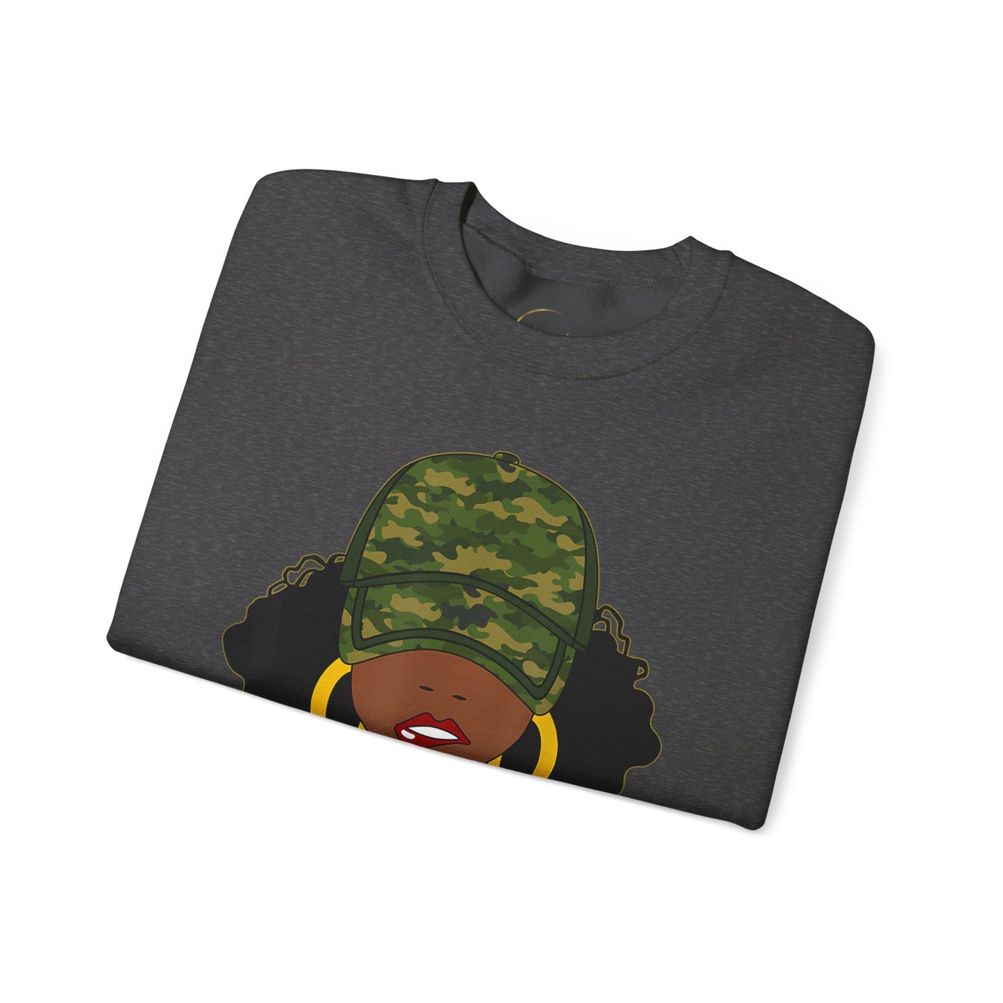 Unbothered Camo Crewneck Sweatshirt — Afro Chic Graphic Sweatshirt