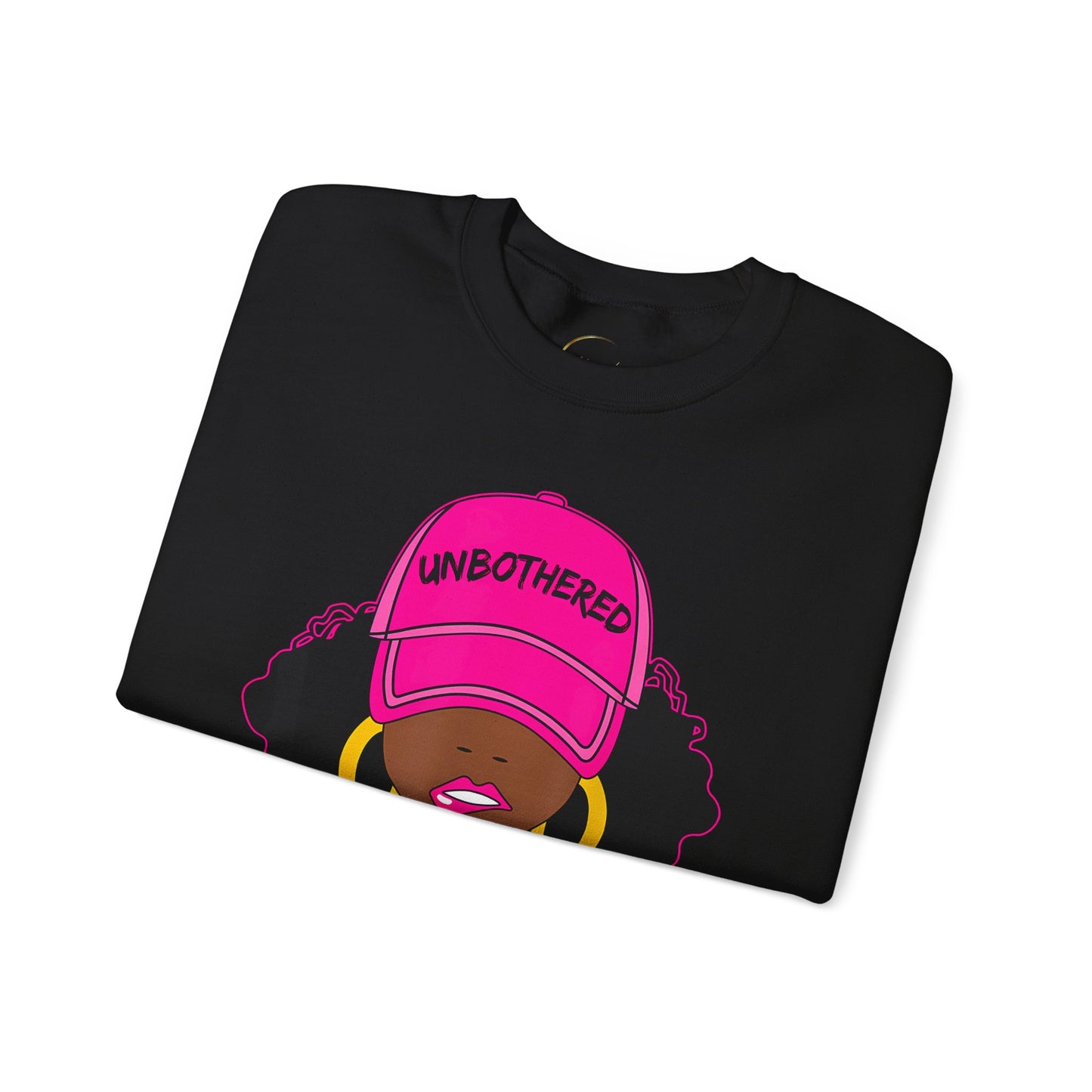 Unbothered Crewneck Sweatshirt — Afro Girl Graphic "Unbothered by Negative Souls"