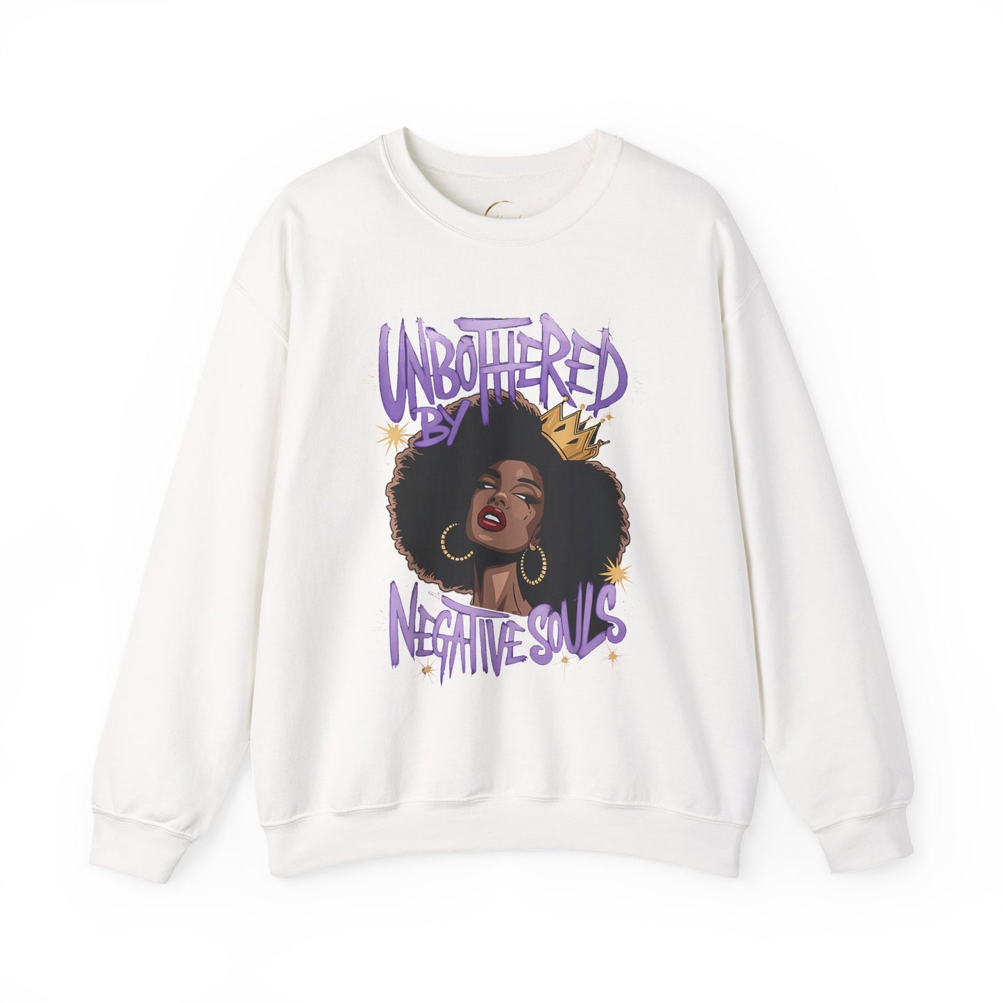 Crewneck Sweatshirt — "Unbothered by Negative Souls" Afro Queen Graphic