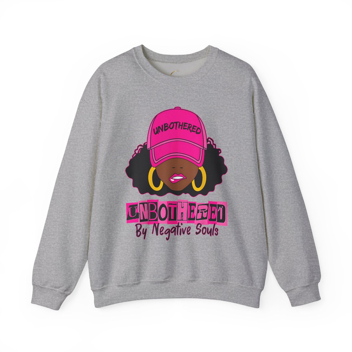 Unbothered Crewneck Sweatshirt — Afro Girl Graphic "Unbothered by Negative Souls"